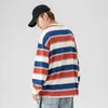 Molus de camisetas masculinas Sweater Sweater listrado outono masculino 2022 Hit Color Round pescoço simples versátil top harajuku casual casual casal sw