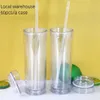 Local warehouse 16oz Clear Acrylic Skinny Tumblers with Lids and Straws 2 layer Plastic Tumblers with color Straw US STOCK