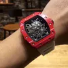 Uxury Watch Date 2022 Richa Milles Red Mens自動機械式時計カーボンファイバーをくぼみ、明るいファッショントレンドパーソナライズされた防水性