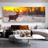 Sunset Landscape Wall Art Affischer and Prints Deer in the Forest Canvas målningar på väggdekorativa bilder för vardagsrum