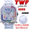 TWF TW0018 JAPAN MIYOTA自動メンズウォッチレインボービッグダイヤモンドベゼルは完全にアイスアウトダイヤモンドダイヤルマルチカラーマーカースチールブレスレットスーパーエタニティウォッチ