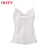 OOTN Elegant Spring Satin Black Cami Top Women Beige Silk Spaghetti Strap Camis Ladies Solid Draped Sleeveless Summer Camisole 220325