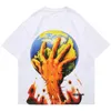 Aolamegs män skräck hand jord tryckt t-shirt sommar gotisk hiphop stil tee toppar bomull överdimensionerade korta ärmmar kläder 220509