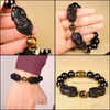 Beaded Strands Bracelets Jewelry Natural Black Obsidian Bracelet Tiger Eye Stone Double Pixiu 10 12 14 16 Mm Lucky Brave Troops Women Men D