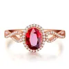 Anillos de racimo Ruby para mujeres niña Gemstones rojos Crystal Bridal Jewelry 18k Rose Gold Color Diamonds Boda Compromiso Banda Finger Regalo