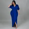 Plus size jurken lente elegante maxi jurk voor vrouwen casual v nek korte mouw hoge taille onregelmatige ruches feest bodycon jurkenplus