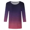 Dames t-shirt zwart polyester shirt vrouwen dames casual mode gradiënt afdrukken o nek driekwart mouw tops compressie t shirtwome