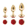 Erotica Anal Toys Round Rose Metal Plug S / m / l 3pcs Set Flower Beads Butt Stimulator Anus Sex pour Femme Homme 220507