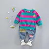 Autumn Cotton Casual listrado terno infantil Camise