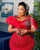 2022 Arabski Plus Size Ara Aso Ebi Red Red Luxurious Sukienki na balsame Kryształowe Kryształy wieczorne przyjęcie Drugi przyjęcie urodzinowe suknie zaręczynowe sukienka ZJ056