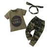 Ensembles de vêtements Vêtements d'été Bébé Garçon Fille À Manches Courtes Lettre Imprimer Armée Vert Top Camouflage Pantalon 2pcs Infant ClothingClothing