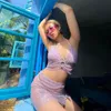 Women Two Piece Skirts Sets Summer Pink Glitter Sexy Club 2Pcs Set Halter Cropped Tank Tops and Mini Skirts Female 220602