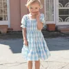 2022 nouvelle robe d'été florale pour filles fleur manches bouffantes Style français pour enfants enfants coton mélange robes 1027 E3