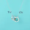 Designer de luxe pendentif en argent Sterling Double anneau collier bijoux de mariage accessoires cadeau pour dames sans boîte