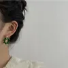 Hoop & Huggie Vintage Beads Green Glass Stone Earring For Women Asymmetric Geometry Round Stainless Steel Earrings Party JewelryHoop