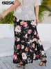 GIBSIE Plus Size Boho Floral Print Ruffle Hem Skirt Spring Summer Beach Style Holiday Casual Female High Waist Long Skirt 220527