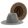 Berets Fedoras Women Hats Leopard druk Patchwork Solid Men Panama Felting Winter Jazz Hat Sombreros de MuJerberets