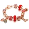 Mode Argent Sterling 925 Rouge Murano Murano Verre Perles De Charme Européen Feuilles Rose Rose Or Cristal Couronne Balancent Convient Pandora Bracelets De Charme Collier B8