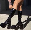 Botas de plataforma de estilo punk feminino Sexy Sexy Ladies Elastic Microfiber High Sapatos Sapatos de salto grossa Spice Stretch Women Boots Y220729