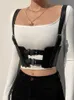 Crop Tops Womens Tank White Black Basic Tanks Punk Summer Casual Pu Leather Cami Female Vest Sexy Corset 220511