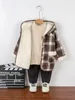 Toddler Boys Plaid Dual Pocket Hooded Duffle Coat SHE