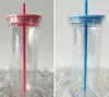 Bicchiere di plastica trasparente da 16 once 24 once Bottiglie d'acqua acriliche con coperchio piatto da 5 colori con cannuccia colorata Tazze da caffè per ufficio a doppia parete Bicchieri riutilizzabili