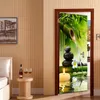 DIY 3D Green Bamboo Scenery Door Stickers Creative PVC Self-adhesive Living Room Mural Wall Sticker Poster Po Wallpaper 220426