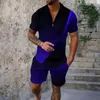 Erkek Trailtsits Erkekler Takım 3d Renkli Dikiş Baskı Yaz Kısa Kollu Gömlek Şortları Moda Fermuarı İki Parça Set Sportsweamen Men'Sm