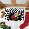 Illusion Dormat Christmas de portes visuelles non glissantes Grinch pour Noël Santa Indoor Outdoor Home Party Black Mat 50x80cm C0720G03