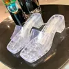 Tasarımcı Kadın Sandalet Slaytlar Terlik Parmak arası Terlik Kauçuk Deri Şeker Temizle Jöle Ayakkabı Takozlar Daireler Yüksek Topuklu Elbise Ayakkabıları Boyut 35-41