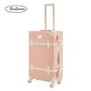 BeaSumore Retro PU Leather Rolling Luggage Sets Spinner Vintage Women Suitcases Wheel Trolley Women's Handbag Travel Bag trolley can custom valises handle wheels