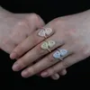 Winziger, verstellbarer Finger-Herz-Ring mit vollem kubischen Zirkon, gepflastert, neue Stile, Damen-Eheringe, Schmuck, vergoldet, silberfarben, rosafarben