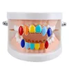 Grillz de dents arc-en-ciel doré, ensemble supérieur et inférieur, grilles dentaires colorées, capuchon de dents de Vampire d'halloween, bijoux à la mode