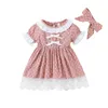 Robes de fille vêtements de bébé fille été né infantile filles robe mode à manches courtes dentelle bord bandeau 2 pièces ensemblesfille