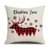 Cushion/Decorative Pillow Christmas Red And Black Plaid Cushion Cover 45x45cm Farmhouse Home Decor Linen Covers Elk Snowman Snowflake Pillow