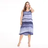 Plus Größe Kleider Streifen Tie Dye Drucken Sexy Midi Kleid Sommer 2022 Casual Frauen Berufung Strand Ärmel Lose Robe