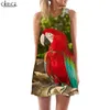 Dames tanktop jurk mooie macaw 3d patroon papegaai bedrukte jurk kort feest vrouwelijk vest casual mouwloze jurk w220616