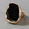 Tocona Bohemian Black Stone Gold Ring for Women Men Charms Dripping Oil Big Joint Gothic Jewelry Accessories 16916 220719
