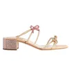 Perfeito Designer Rene Jeweled Sandals Shoes Caterina Caovilla Mulheres Mule Bow Cristal Chinelos Glitter Solas Senhora Salto Alto EU35-42