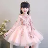 Girl039s فساتين Glizt Girls Pink Wedding Long Sleeve Bead Bead Severiques Lace Party Princess Birthday Drity First Compleion Fl3736237