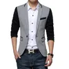 Slim Fit Casual Куртка хлопок Мужчины Blazer Куртка Одно кнопка Серый Мужской Костюм Куртка Осенняя Лоскутное Пальто Мужской Люкс 220409