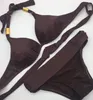 Têxtil sexy swim wear bordado conjunto de biquíni marca letras swimwears designer corrente metal alta qualidade senhoras sem costas split maiô