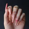 False Nails 24pcs Shiny Coffin Red Dragon Extra Long Fake Nude French Tip Delicate Outline Gel Artificial Supplier Prud22