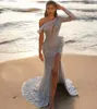 Ream Image Arabic Dresses Party Dresses Beads Sash Prom Sweep Train Dubai Abaya Vestidos Long Sequined Mermaid Evening gowns