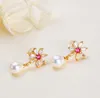 7mm Zircon Snowflake Ear Studs Dingle Chandelier Natural Freshwater Pearl Earrings White Purple Pink Lady/Girl Fashion Jewelry