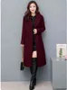 Wełniany płaszcz Kobiety Czarny M-4xl Kopa na kolana 2022 Jumn zima Nowa moda Temperament Office Lap Casual Emporse Odzież T220714