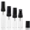 Szklane puste perfumy sprayu sprayu 2,5 ml 3 ml 5 ml czarna plastikowa pokrywa naciśnięcie rozpalania przenośna małe próbki fiolki