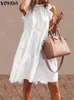2022 Vonda Summer Mini Dress Fashion Women Sexig Ruffled ärmlösa tankklänningar Bohemian Casual Solid Vintage Vestidos Overdimensionerade Y220526