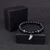 Bracciali Reiki con turchesi bianchi naturali per le donne Corna con gioielli a mano in zircone cubico Perline elastiche elastiche Bracciale amuleto Uomo