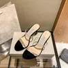 Sandali Scivoli Donna Tacchi alti Moda Elegante Stiletto Décolleté Cintura a righe trasparenti Ciabatte da spiaggia Scarpe firmate 220331